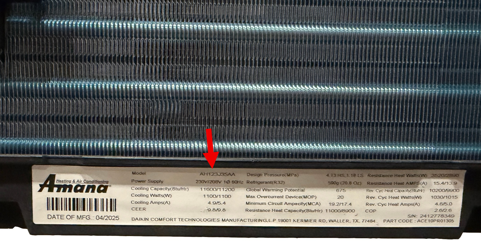 Model PBH113J35AA label example
