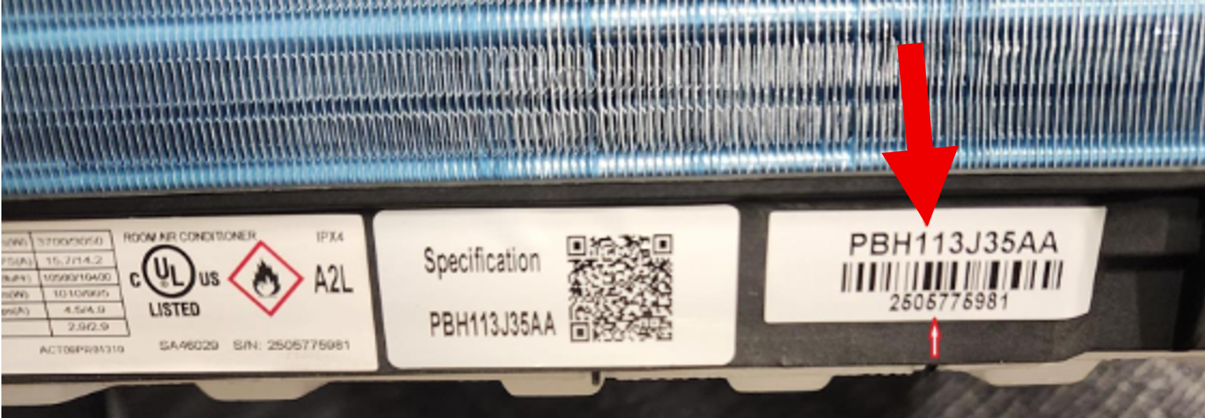 Model AH123J35AA label example